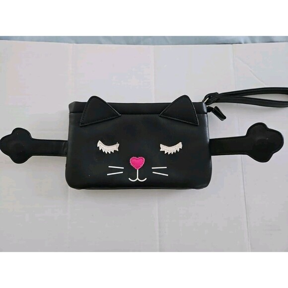 Luv Betsey Johnson Peek A Boo Peekaboo Cat Double Pouch Wristlet/Clutch Bag - Picture 2 of 9